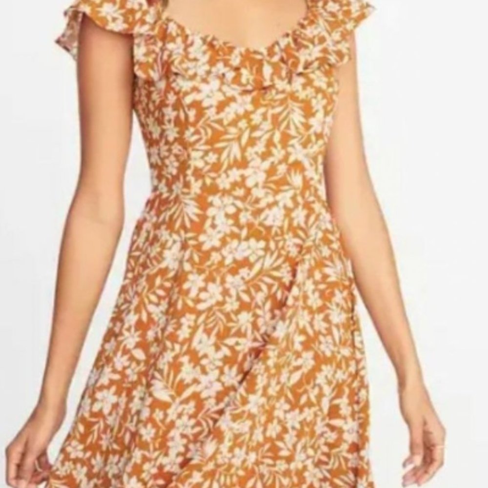 Mustard Floral Fit and Flare Dress - Picture 1 of 8